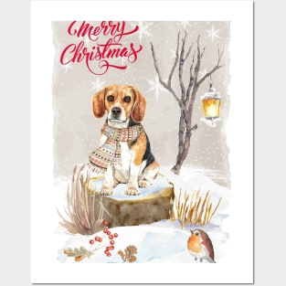 Beagle Merry Christmas Santa Dog Posters and Art